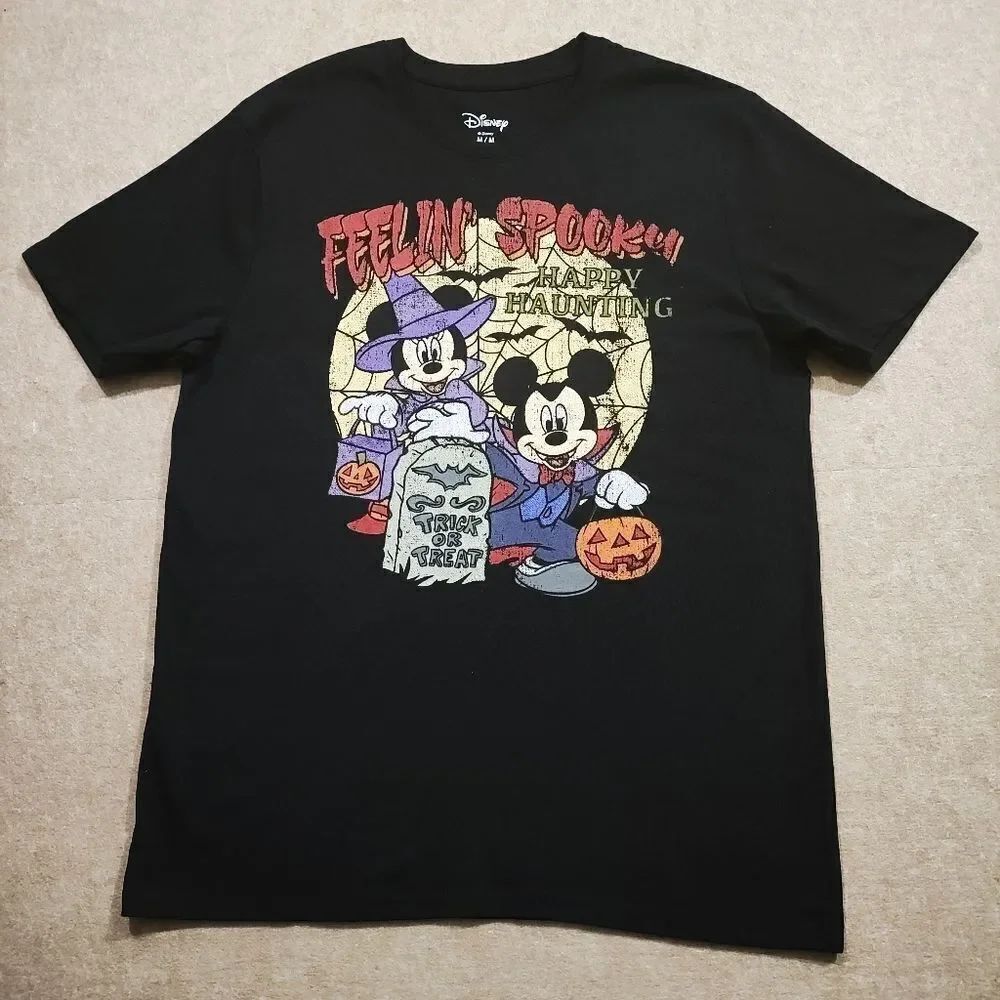 Disney Black Halloween Mickey and Minnie Mouse Short Sleeve T-Shirt #A